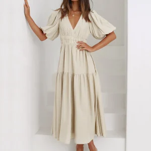 Robe mi-longue à taille haute femme