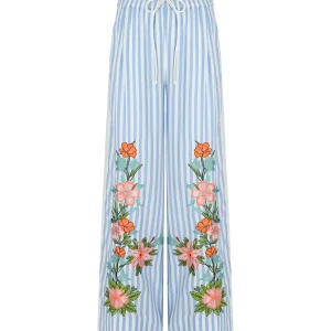 ESSENTIEL ANTWERP HEVON2 WHITE AND LIGHT BLUE PANTS