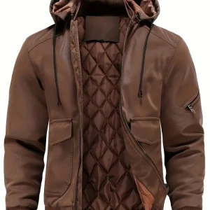 Veste d'hiver en Cuir avec Capuche pour Hommes