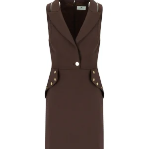 ELISABETTA FRANCHI COFFEE CUT-OUT DRESS