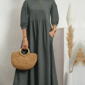 Robe Midi pour Femme avec Col Rond et Poches