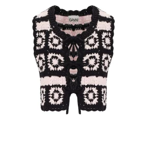GANNI BLACK AND PINK CROCHET VEST