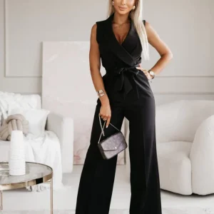 Combinaison sans manches à Jambes Larges et Col en V pour Femme