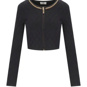 ELISABETTA FRANCHI CROP BLACK CARDIGAN