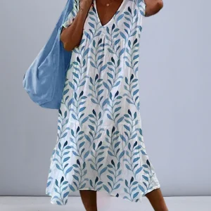Robe Midi Femme à Imprimé et Col en V