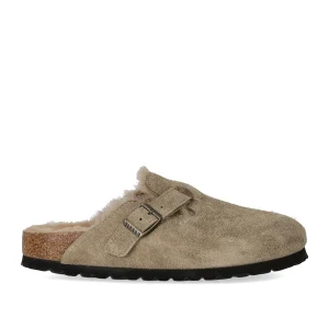 BIRKENSTOCK BOSTON SHEARLING TAUPE CLOG