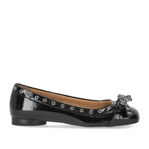 GANNI BLACK PATENT BALLET FLAT SHOE WITH BOWS