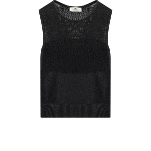 ELISABETTA FRANCHI BLACK KNITTED LUREX TOP