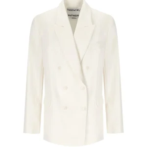 ESSENTIEL ANTWERP HOLLOW WHITE PINSTRIPED DOUBLE-BREASTED JACKET