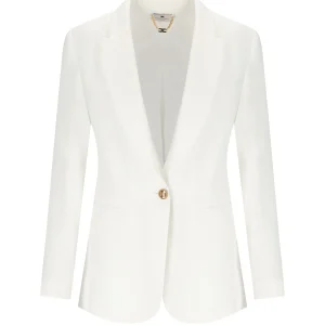 ELISABETTA FRANCHI IVORY LINEN BLEND SINGLE-BREASTED JACKET