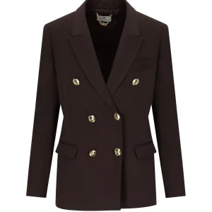 ELISABETTA FRANCHI BROWN DOUBLE-BREASTED BLAZER