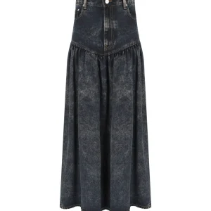 GANNI BLACK WASHED DENIM SKIRT