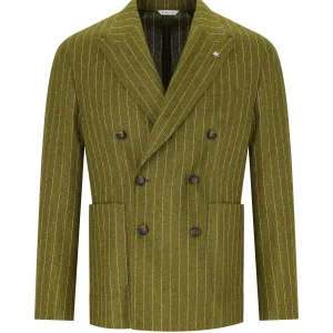 MANUEL RITZ GREEN PINSTRIPED DOUBLE-BREASTED JACKET