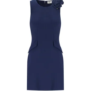 ELISABETTA FRANCHI OLTREMARE SHEATH DRESS WITH BROOCH