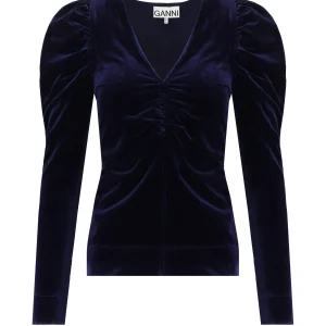 GANNI BLUE VELVET TOP