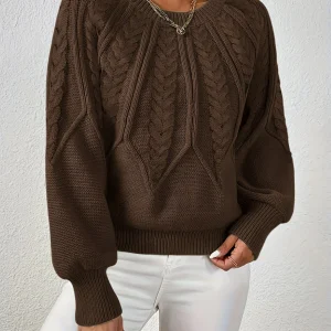 Pull à Col Ras du Cou en Maille Torsadée pour Femmes