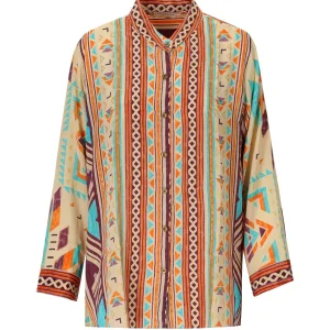 PAHIESA FORMENTERA MULTICOLORED SHIRT WITH MANDARIN COLLAR