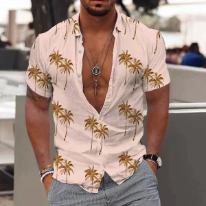 Chemise Légère en Lin à Motif Tropical pour Homme