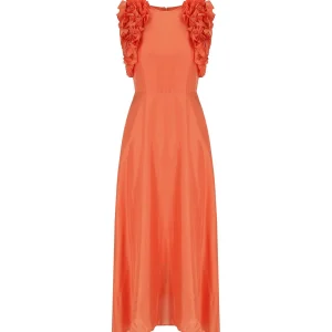 ESSENTIEL ANTWERP HEXICO CORAL MIDI DRESS