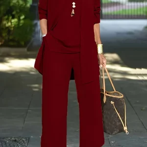 Tailleur Trois-Pièces Élégant à Pantalon Large pour Femme