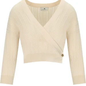 ELISABETTA FRANCHI BUTTER KNITTED TOP WITH V-NECK