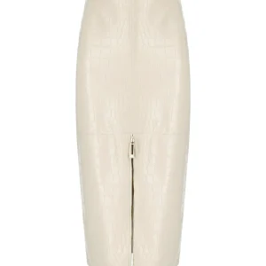 ELISABETTA FRANCHI MILK MIDI SKIRT WITH CROCO-PRINT