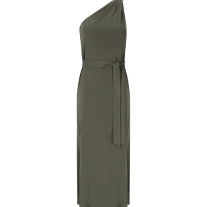 MM MAX MARA VERBENA KHAKI GREEN ONE-SHOULDER DRESS