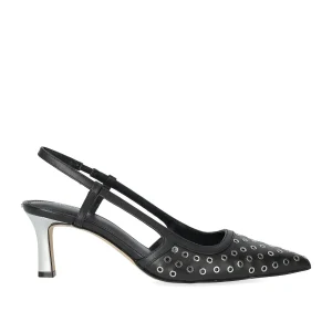 MICHAEL KORS ALORA BLACK SILVER SLINGBACK PUMP
