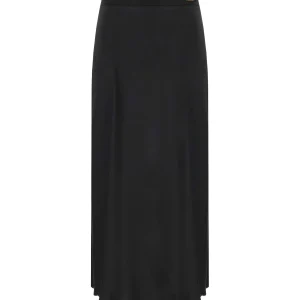 ELISABETTA FRANCHI BLACK SATIN MIDI SKIRT
