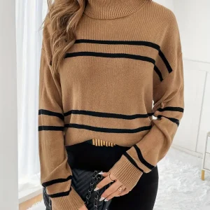 Pull à Col Roulé et à Rayures pour Femmes
