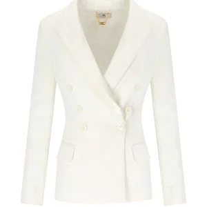 ELISABETTA FRANCHI IVORY CREPE DOUBLE-BREASTED JACKET