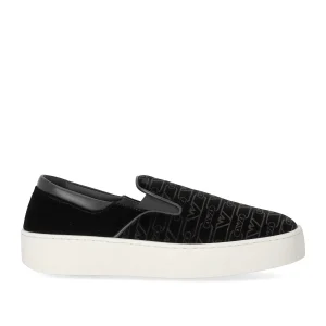 EMPORIO ARMANI BLACK MONOGRAM SLIP-ON SNEAKER
