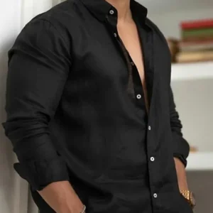 Chemise Boutonnée en lin à Manches Longues pour Homme