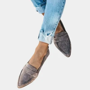 Mocassins en Daim pour Femmes avec Bout Pointé et Courroie