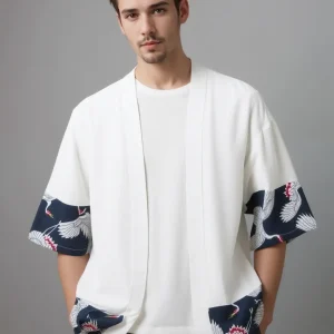 Cardigan Kimono homme Blanc