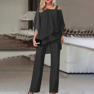 Ensemble Deux-Pièces en Chiffon Épaules Dénudées pour Femme