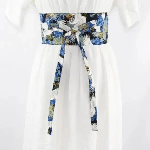 Ceinture Obi à nouer Bleu Grues Japonaises