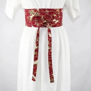 Ceinture Obi à nouer Rouge Grues japonaises