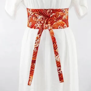 Ceinture Obi à nouer Rouge Vagues du Japon