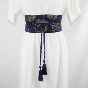 Ceinture Obi à cordon tressé Bleu marine Fleurie