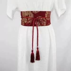 Ceinture Obi à cordon tressé Rouge Fleurie