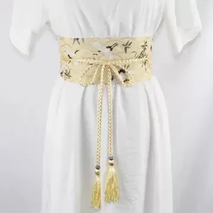 Ceinture obi à cordon tressé Or Grues japonaises