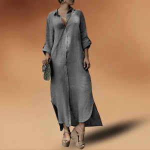 Robe Maxi en Tissu Texturé avec Col Chemise pour Femme