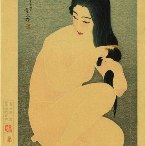 Estampe japonaise Femme nue se coiffant