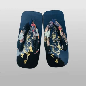 Geta compensée dragon & fleurs japonaise