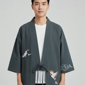 Haori vert grue & nuage