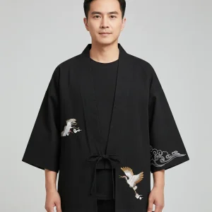 Haori noir grue & nuage