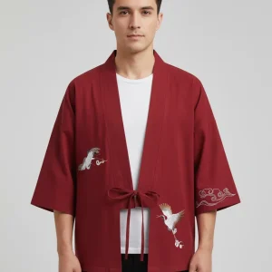 Haori rouge grue & nuage