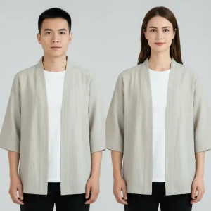 Haori beige en coton & lin