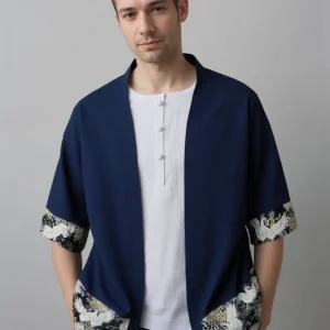 Haori homme bleu grue impériale